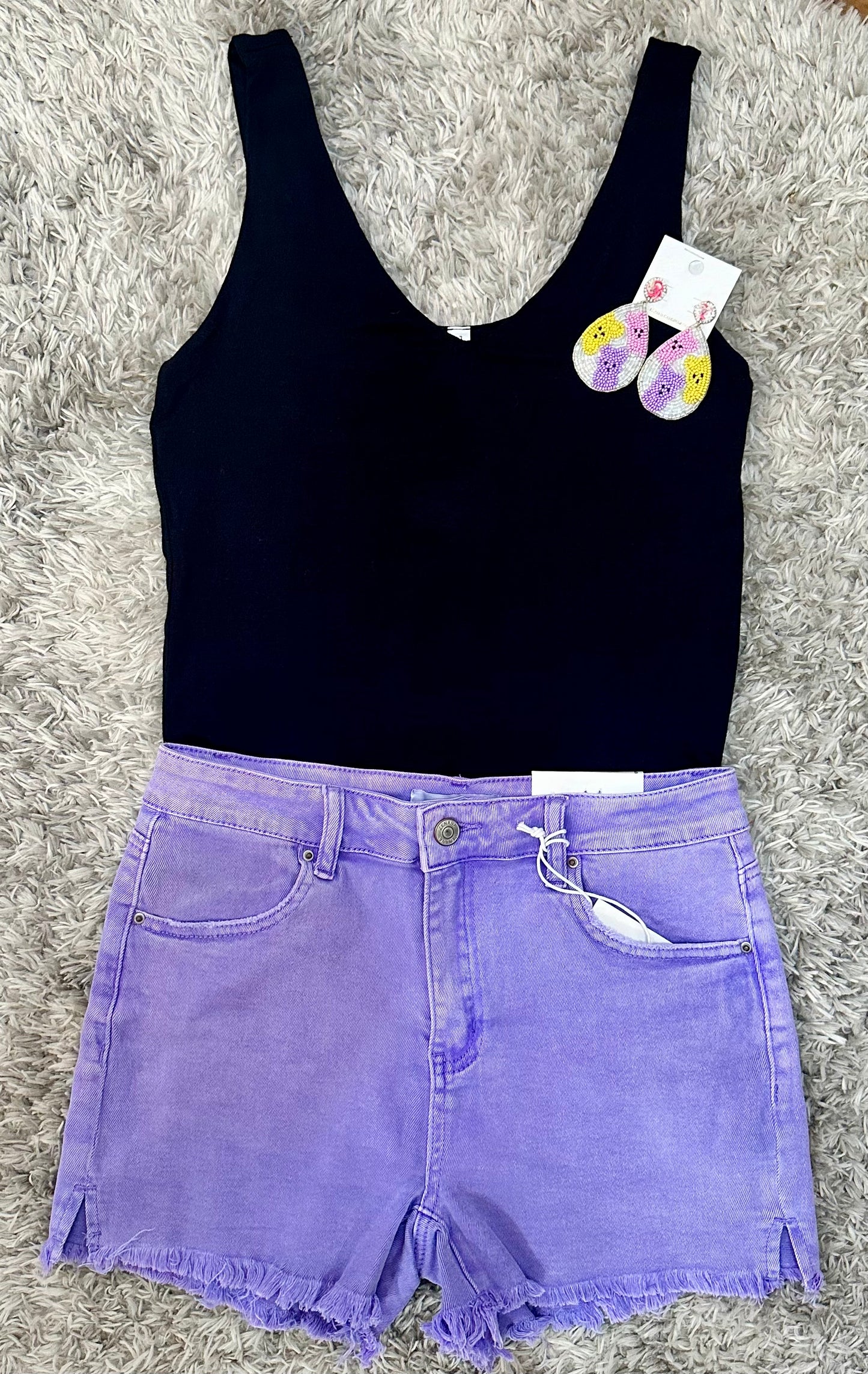 The Lavender Acid Washed Denim Shorts