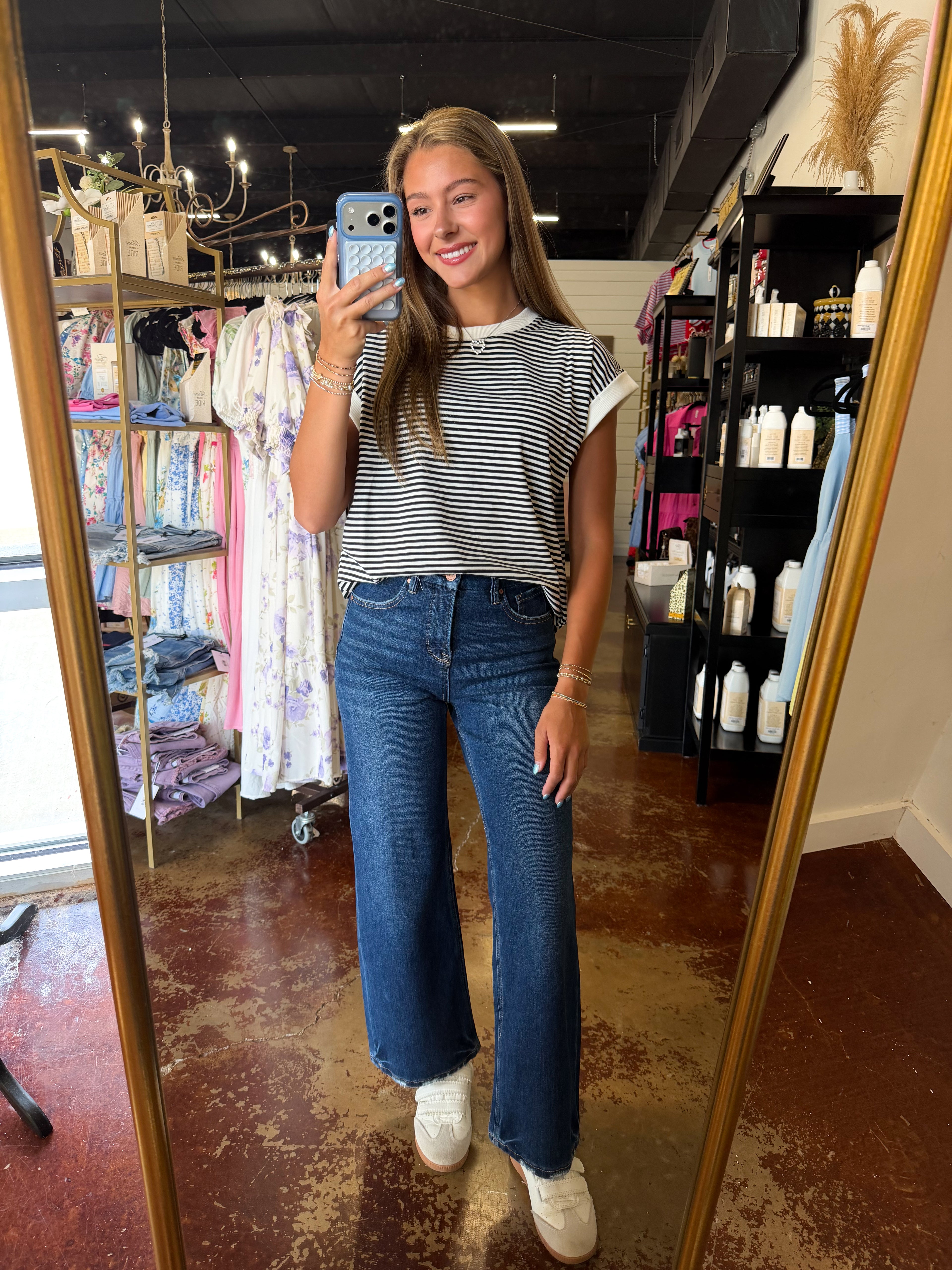 The Black Stripe Contrast Trim Rib Banded Top