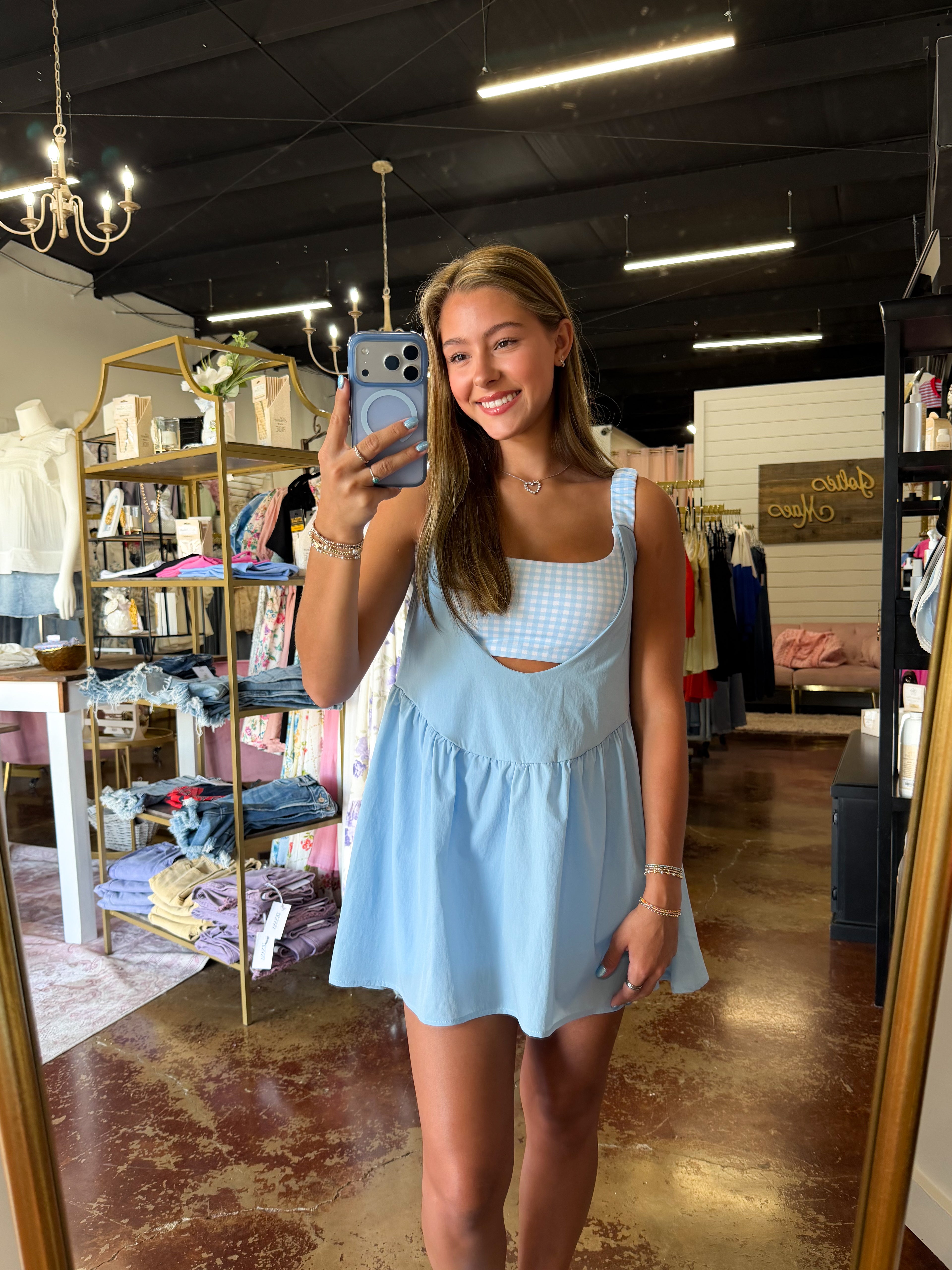 The Blue Gingham Double Layered Athletic Dress