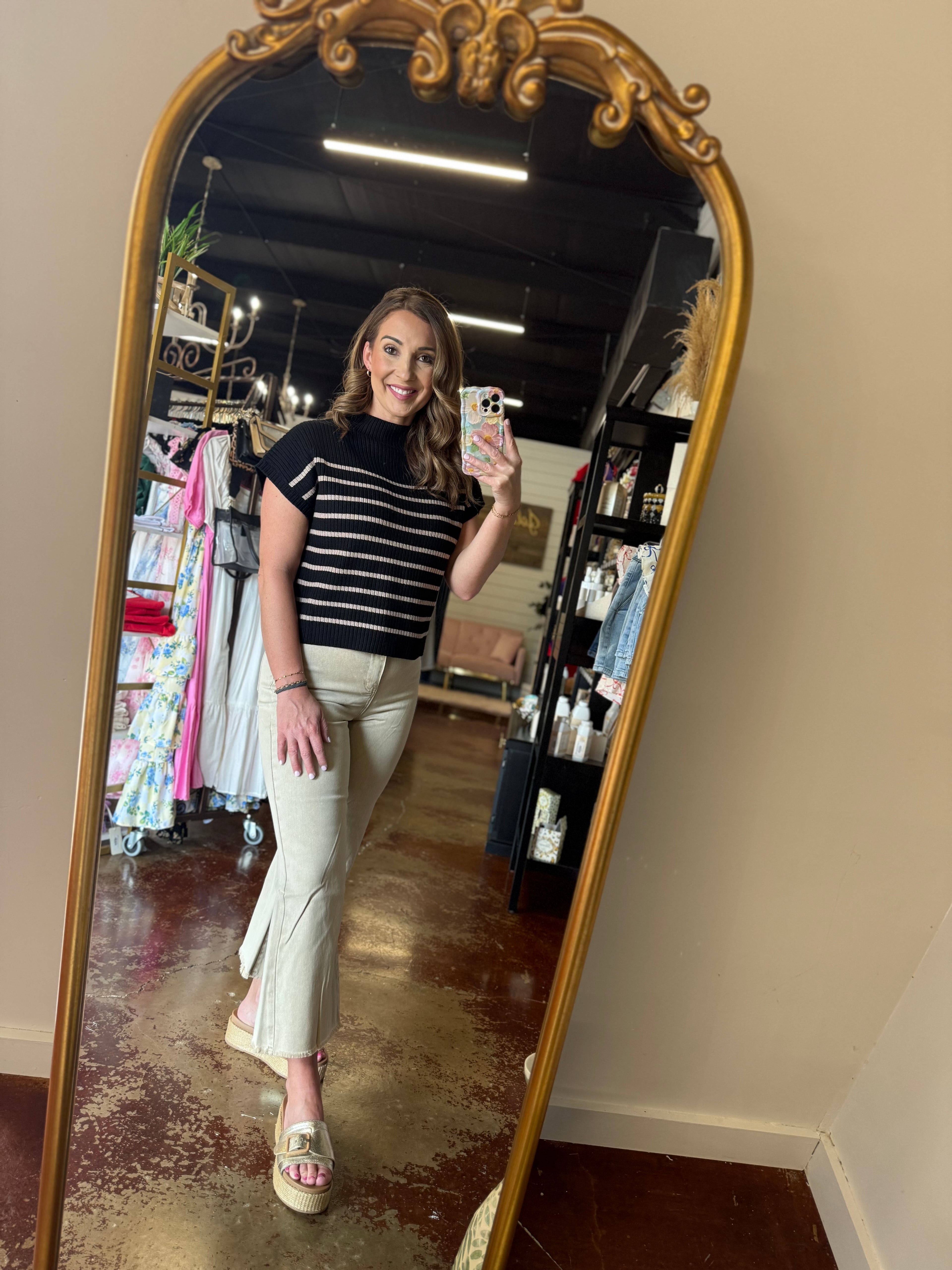 The Sand Beige High Rise Straight Hem Denim Pants