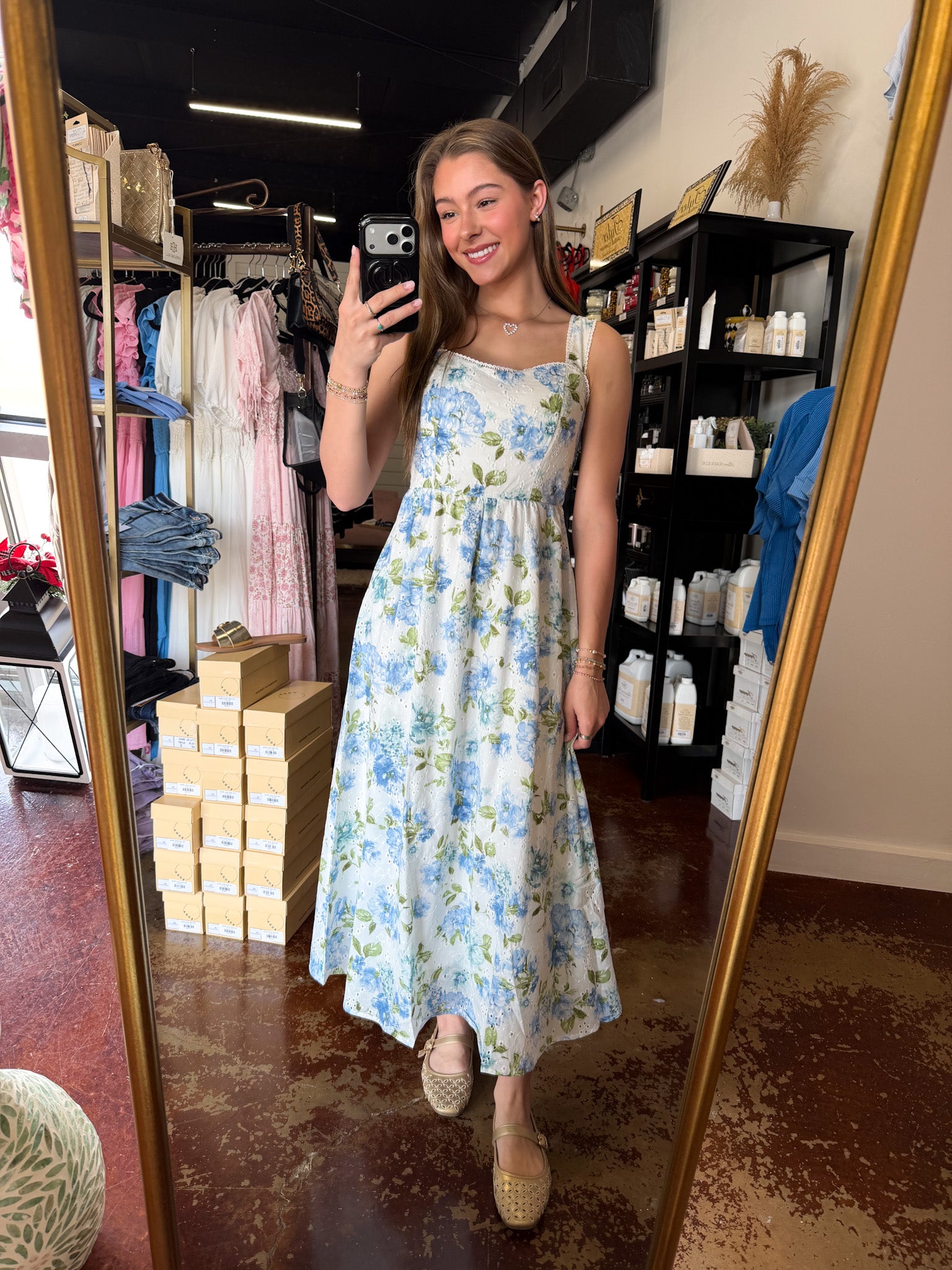 The Blue Floral Scallop Lace Trim Dress