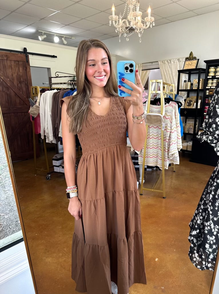 The Brown Flutter Sleeve Dress