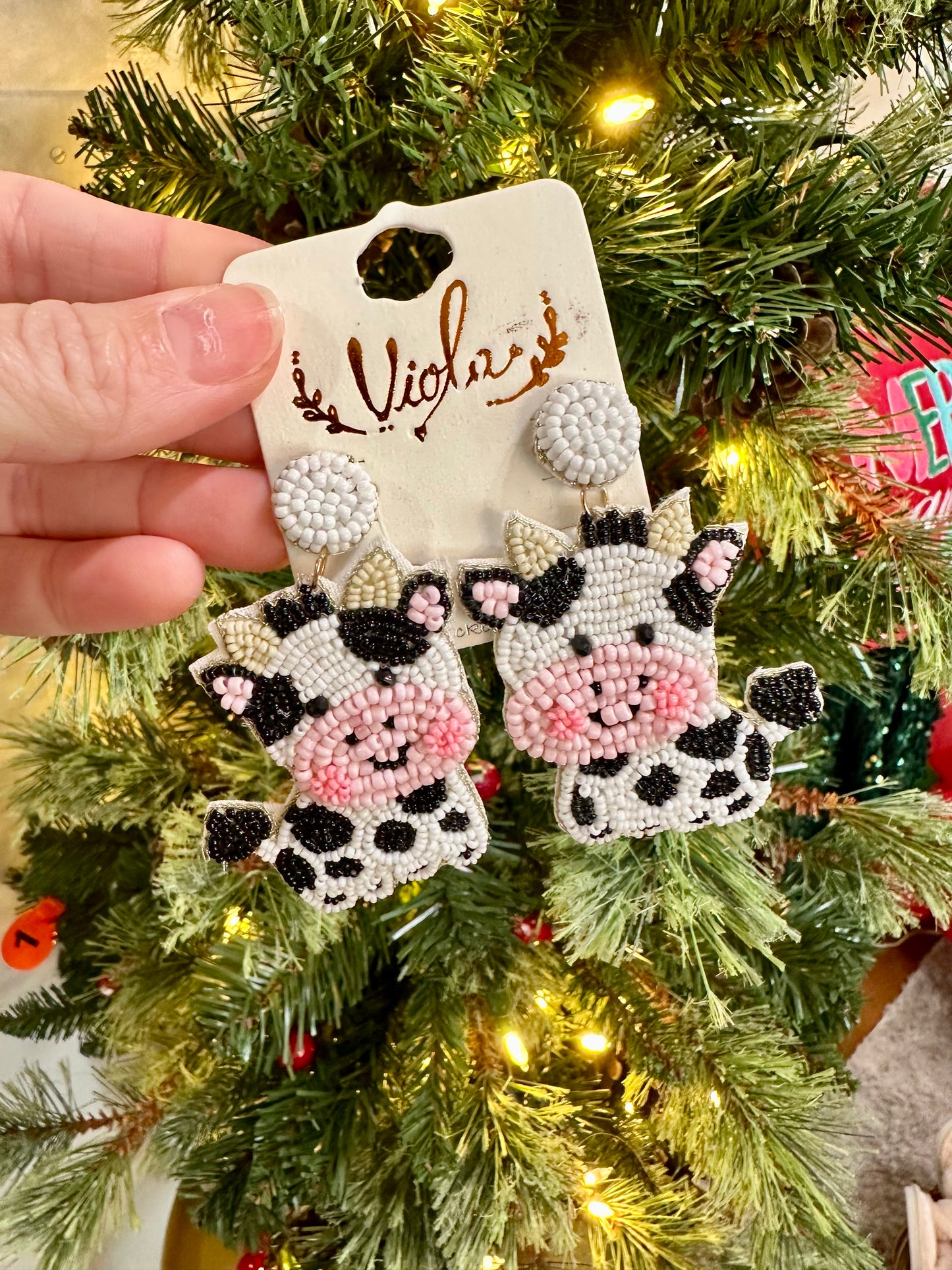 Cow Beaded Earrings