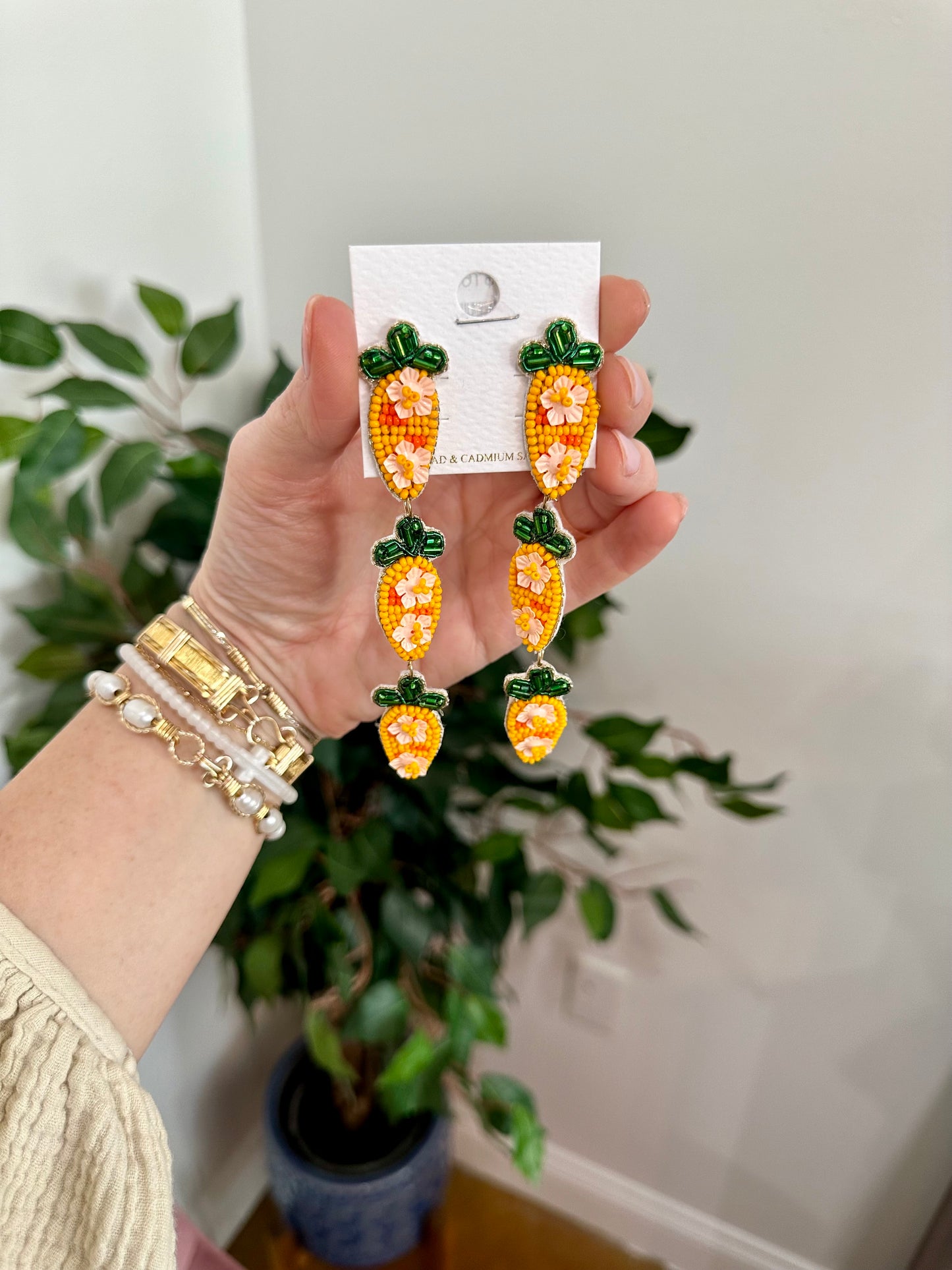 Sequin Carrot Beaded Earrings