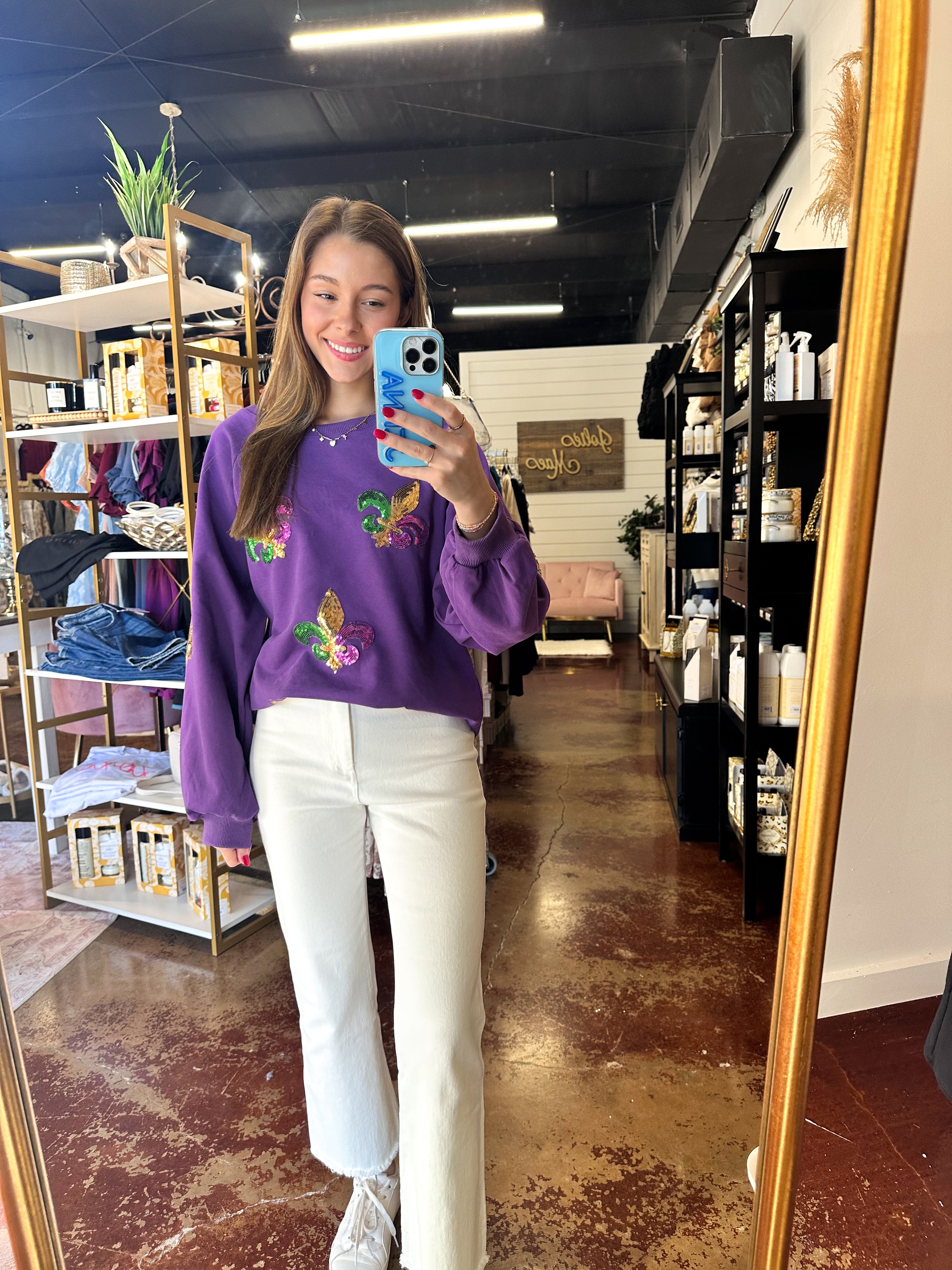The Long Sleeve Fleur De Lis Mardi Gras Top