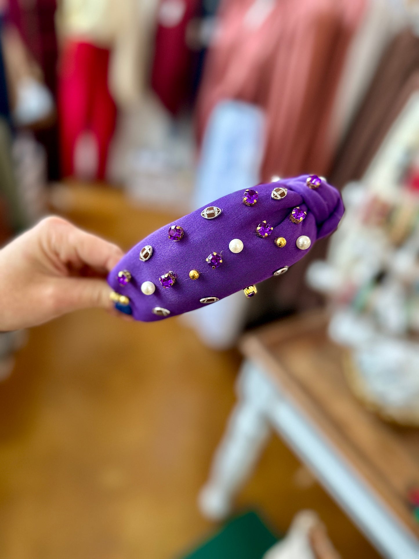 Purple Beaded Football Headband