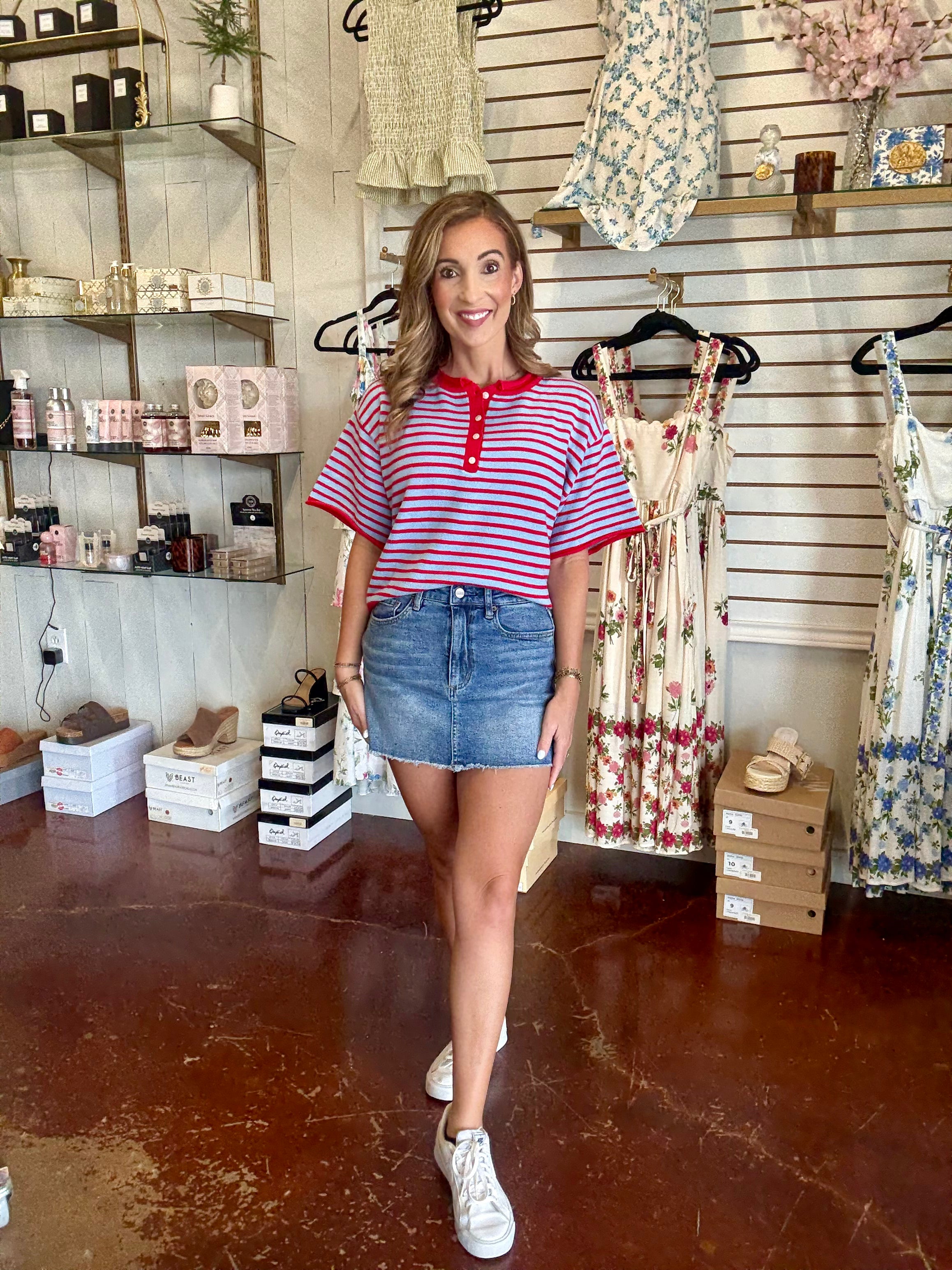 The Striped Short Sleeve Knit Top