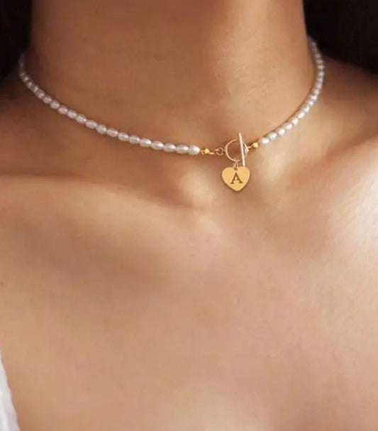 Heart Initial Pearl Necklace