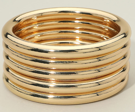Gold Minimalist Polished Metal Stackable Multi Layered Bangle Bracelets