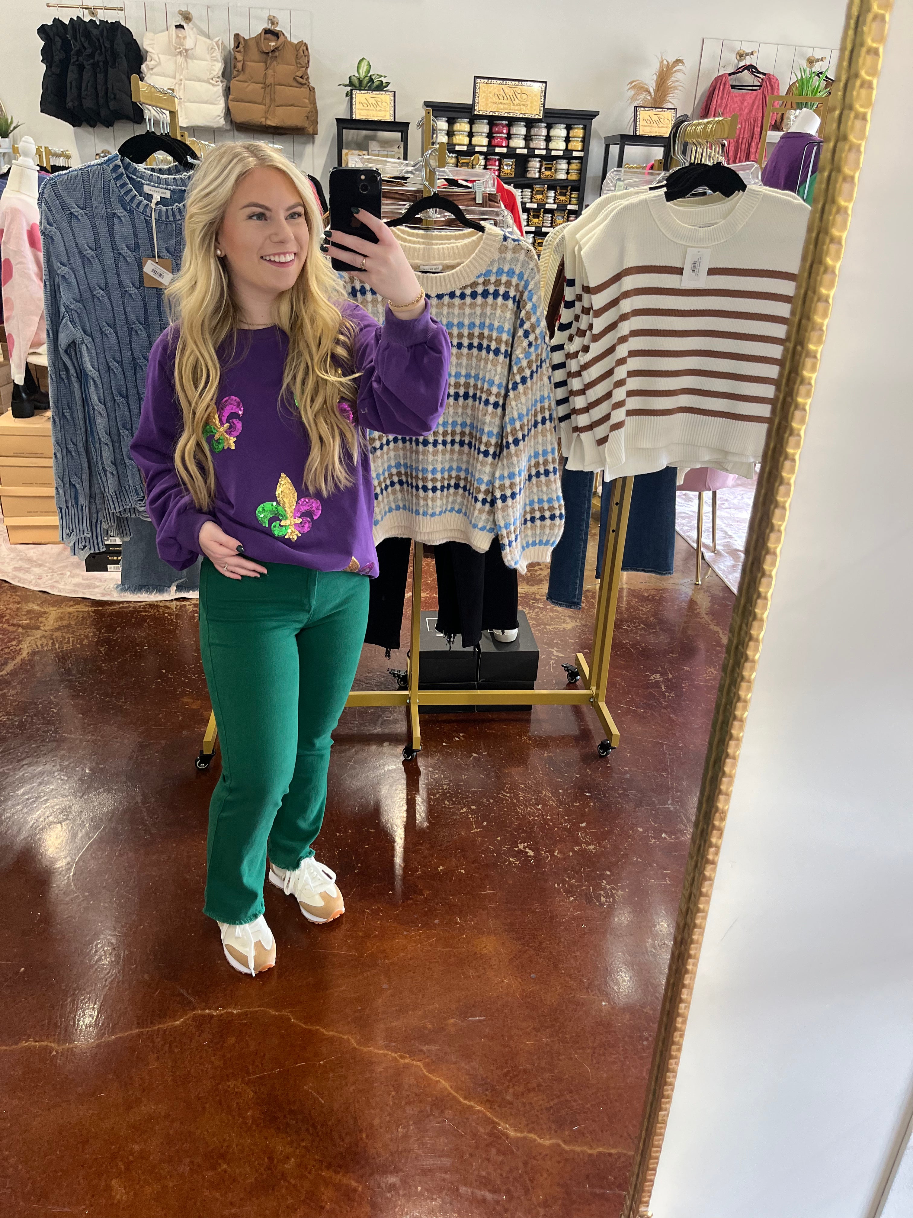 The Long Sleeve Fleur De Lis Mardi Gras Top