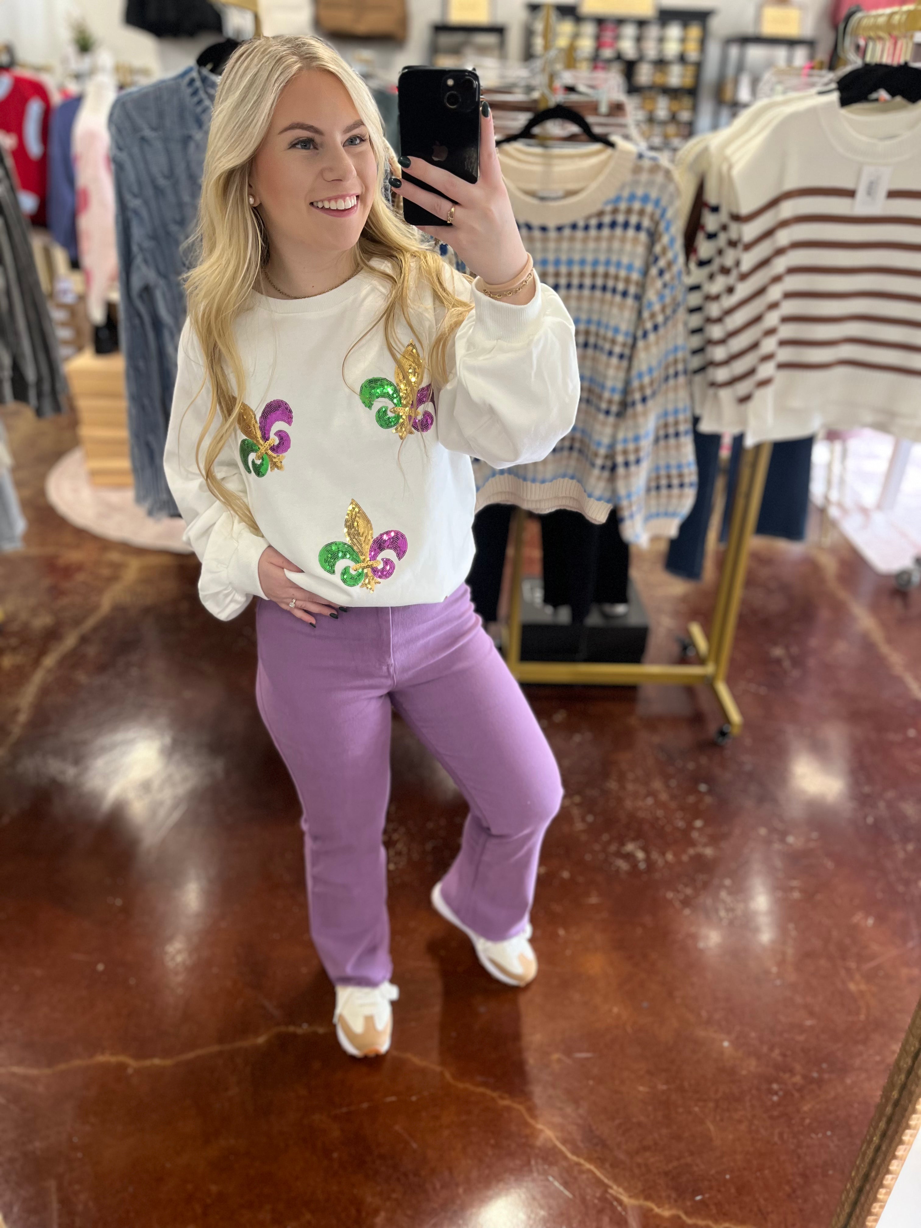 The Long Sleeve Fleur De Lis Mardi Gras Top