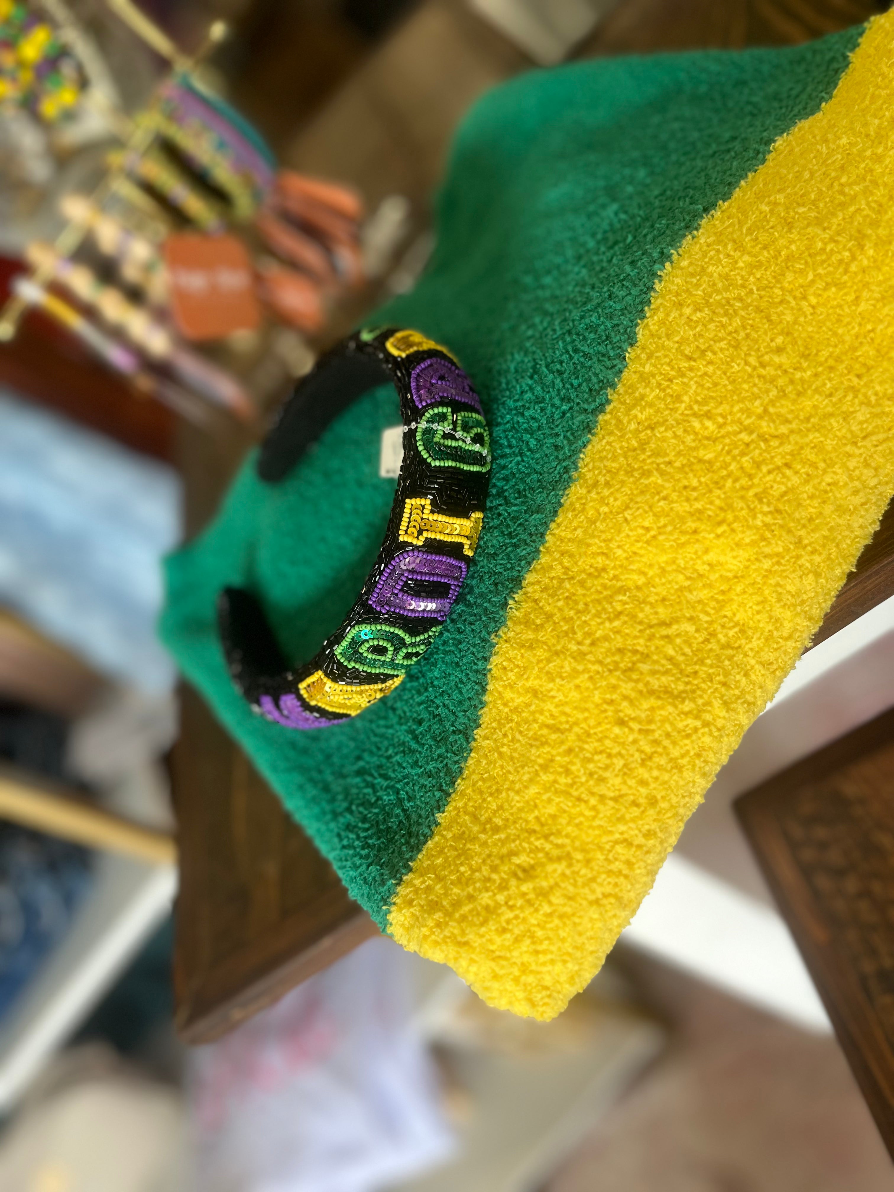 Sequin Mardi Gras Message Seed Beaded Headband