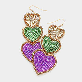 Mardi Gras Beaded Heart Earrings