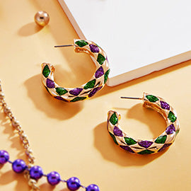 Mardi Gras Glittered Hoop Earrings