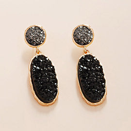 Oval Druzy Cluster Dangle Earrings