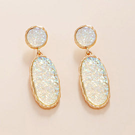 Oval Druzy Cluster Dangle Earrings