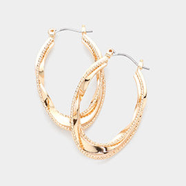 Textured Metal Twisted Oval Pin Catch Earrings