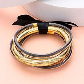 Glitter Jelly Tube Metal Elastic Layered Bracelets