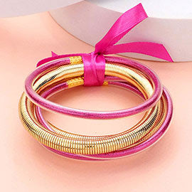 Glitter Jelly Tube Metal Elastic Layered Bracelets