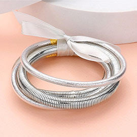 Glitter Jelly Tube Metal Elastic Layered Bracelets