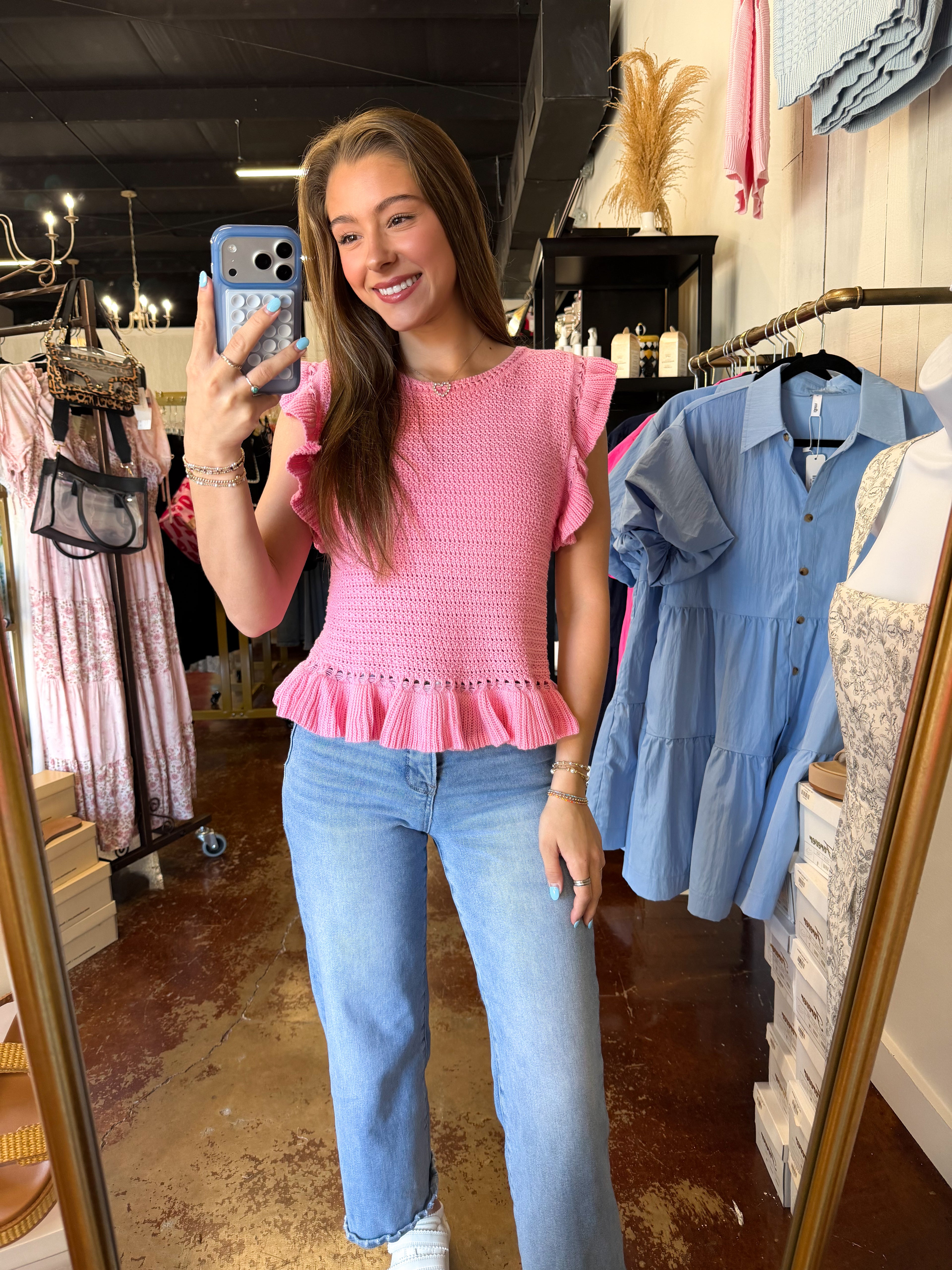 The Pink Ruffle Knit Top