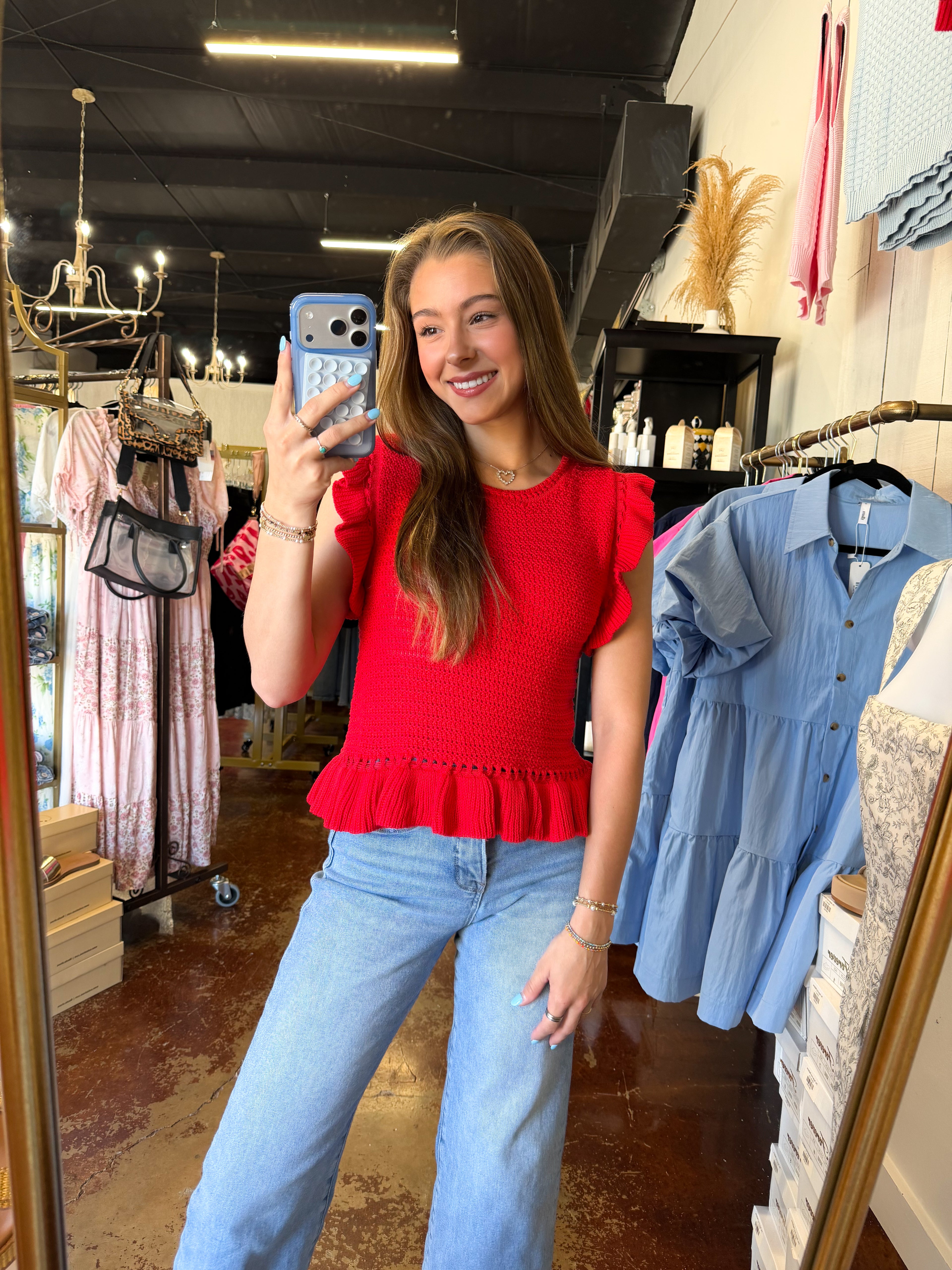 The Red Ruffle Knit Top