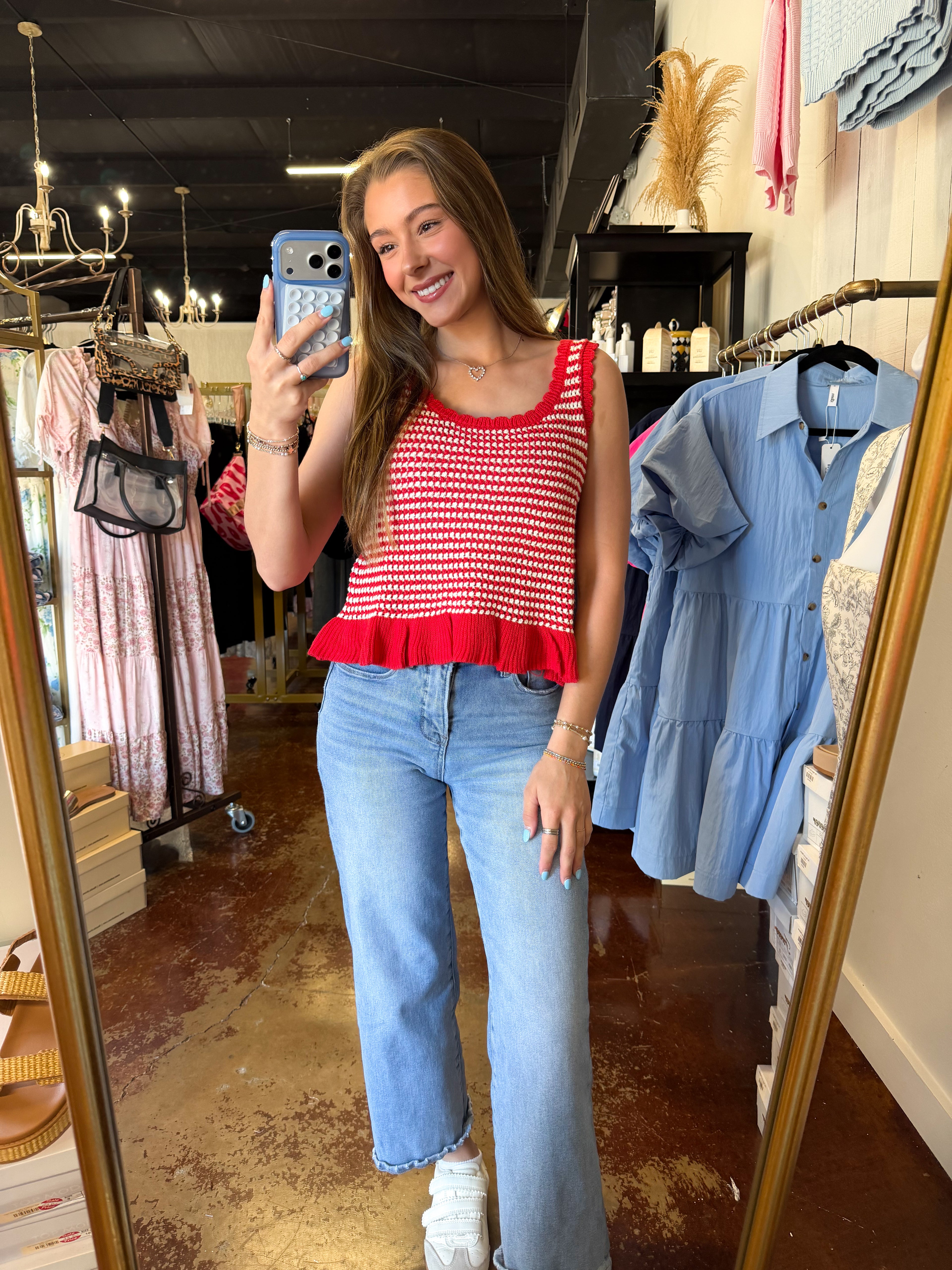 The Red Sleeveless Knit Top