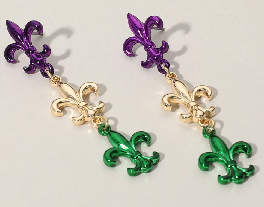 Triple Fleur de Lis Link Dropdown Earrings