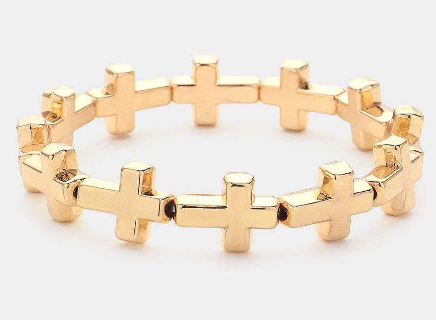 Metal Cross Beaded Stretch Bracelet