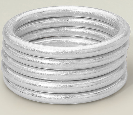 Worn Silver Minimalist Polished Metal Stackable Multi Layered Bangle Bracelets