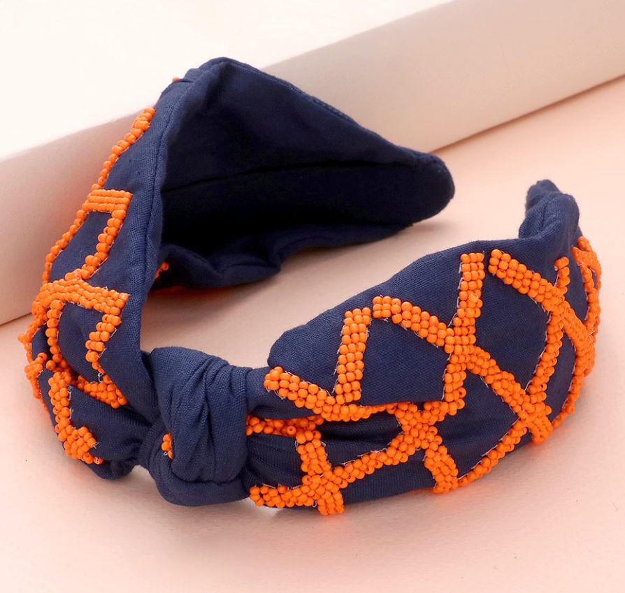 Game Day Seed Beaded Check Patterned Knot Burnout Headband