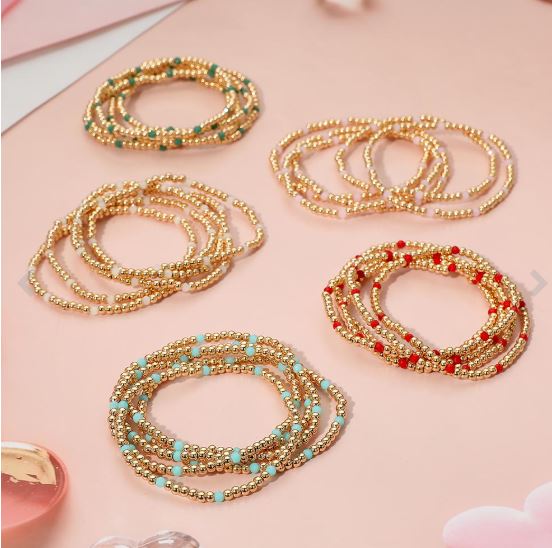 Skinny Beaded Stretch Multi Layered Bracelets