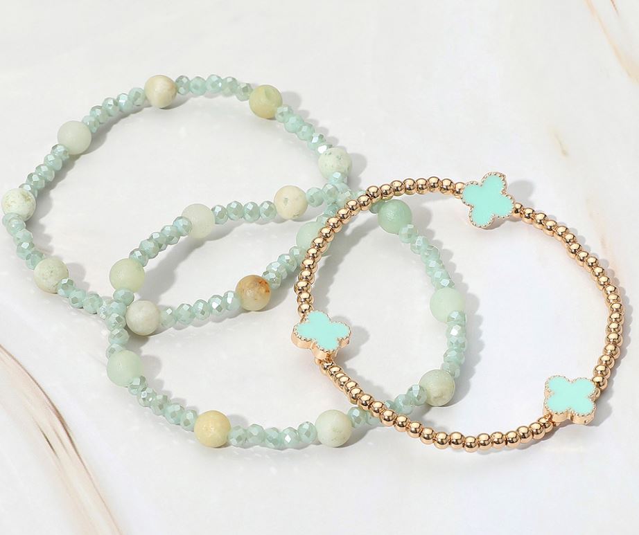 Quatrefoil Natural Stone Beaded Stretch Multi Layered Bracelets