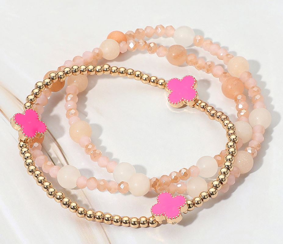 Quatrefoil Natural Stone Beaded Stretch Multi Layered Bracelets