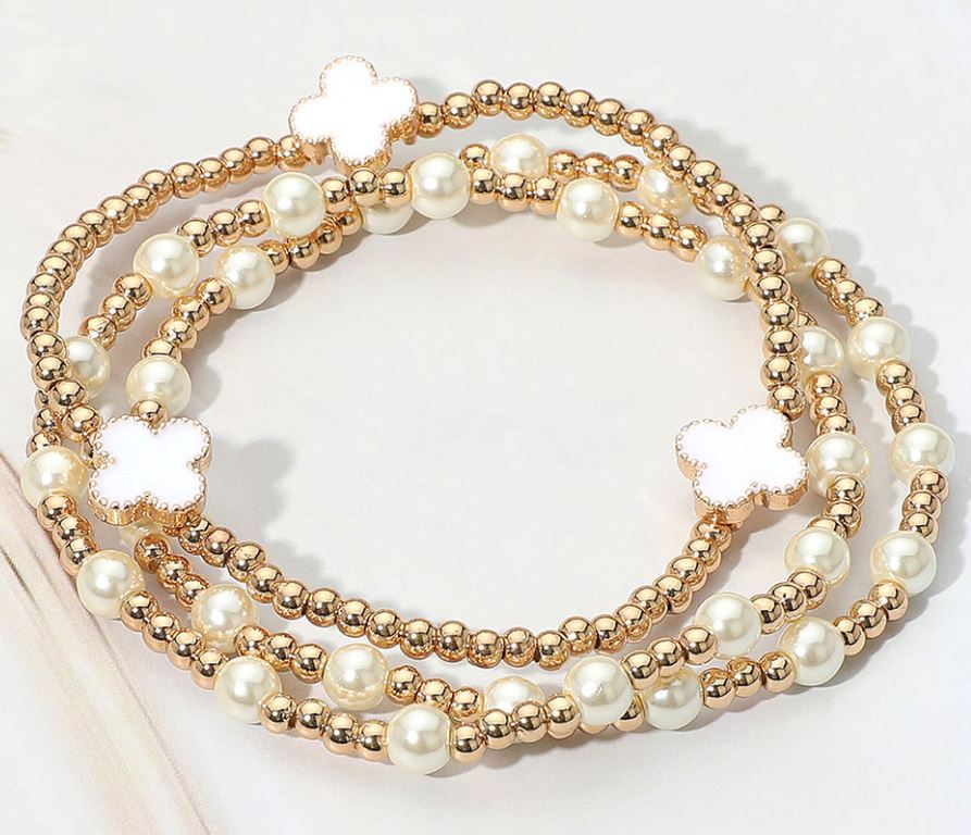 Quatrefoil Natural Stone Beaded Stretch Multi Layered Bracelets