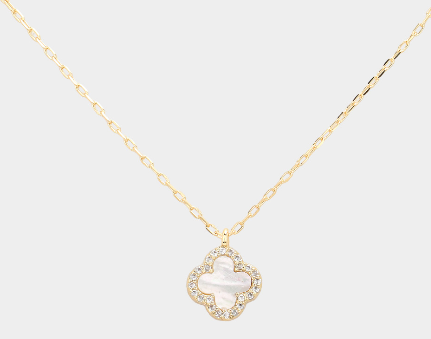 Mother Of Pearl Quatrefoil Pendant Necklace