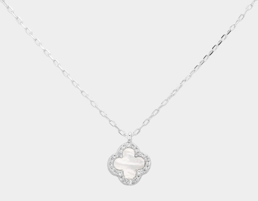 Mother Of Pearl Quatrefoil Pendant Necklace