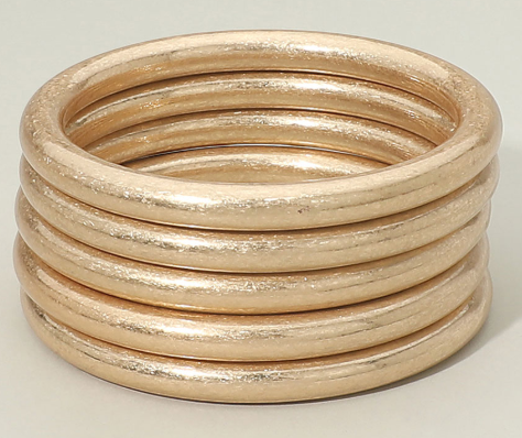 Worn Gold Minimalist Polished Metal Stackable Multi Layered Bangle Bracelets