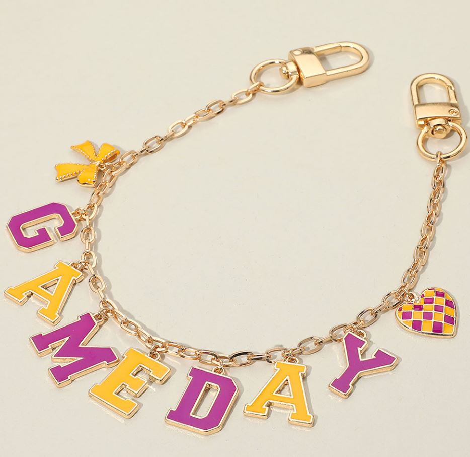 Football GAME DAY Message Bow Heart Charm Station Bag Chain Charm