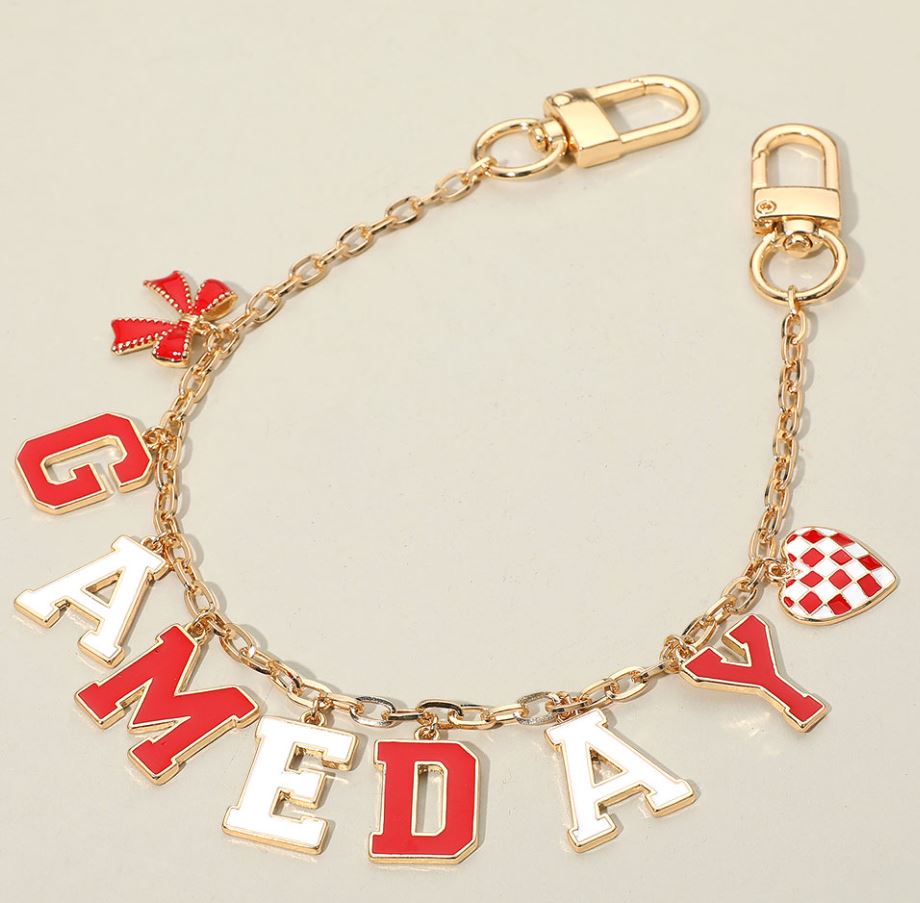 Football GAME DAY Message Bow Heart Charm Station Bag Chain Charm
