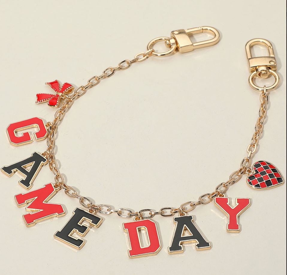 Football GAME DAY Message Bow Heart Charm Station Bag Chain Charm