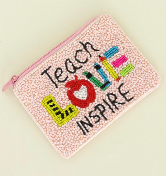 Teach Love Inspire Beaded Pouch