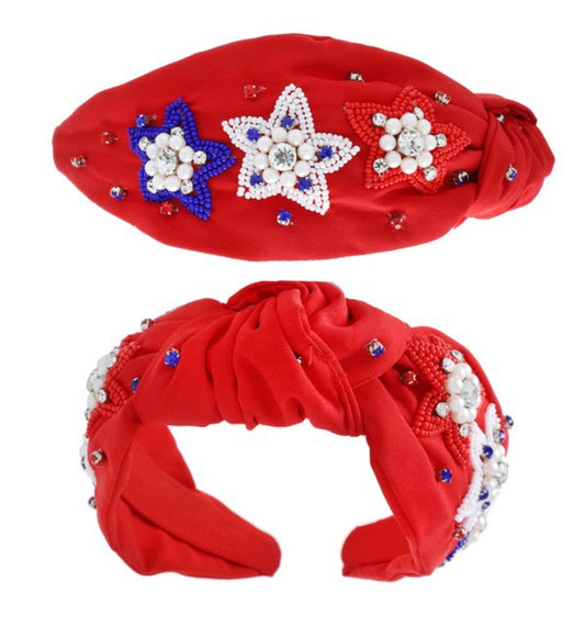 Red White and Blue Beaded Headband