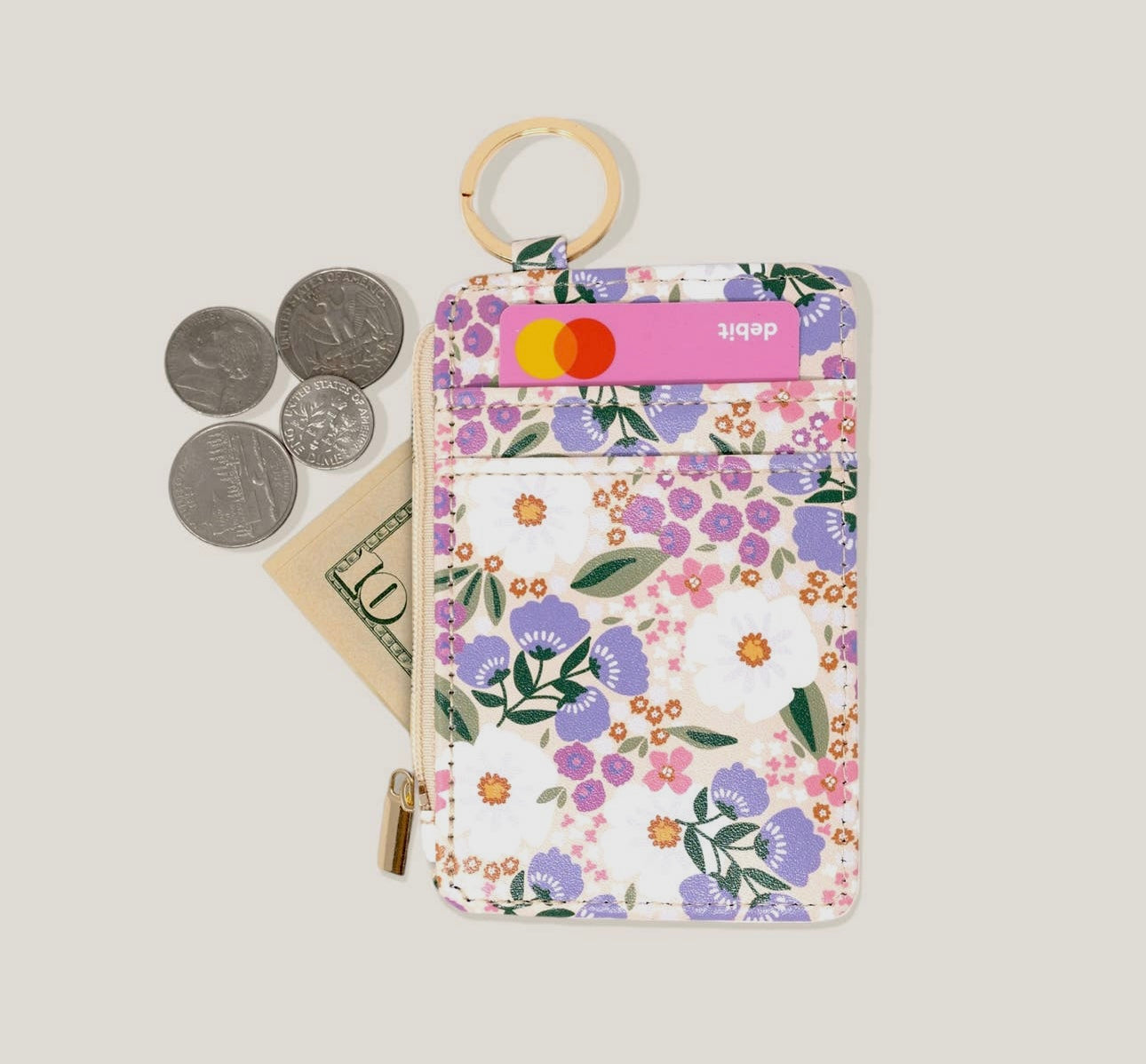 Sweet Meadow Keychain Card Wallet - Purple & Tan