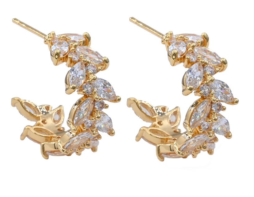 Stone Cluster Vine Hoop Earrings