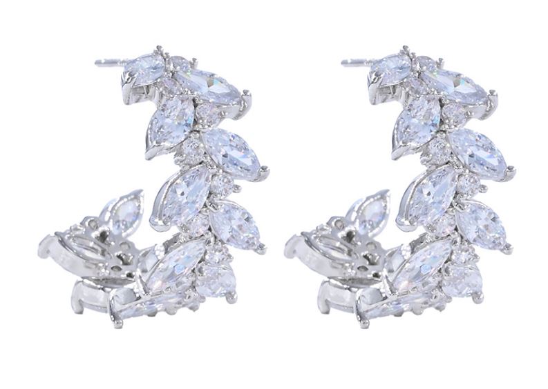 Stone Cluster Vine Hoop Earrings