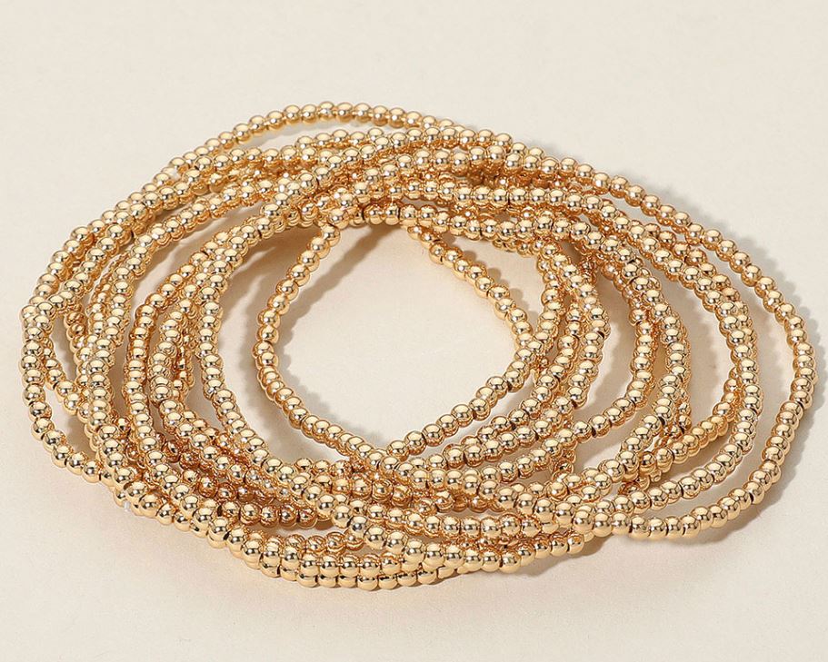 Metal Ball Beaded Stretch Multi Layered Bracelets