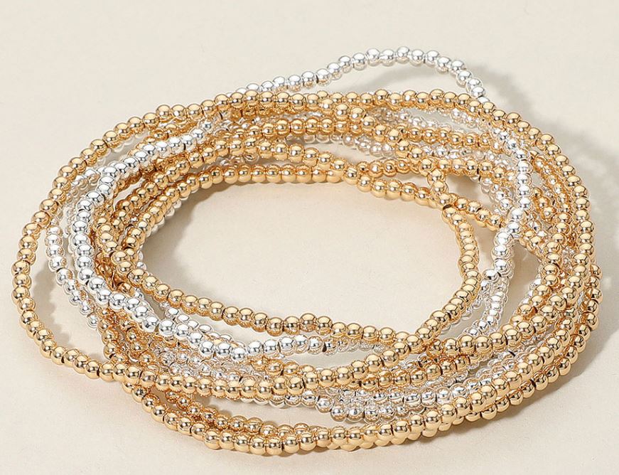 Metal Ball Beaded Stretch Multi Layered Bracelets
