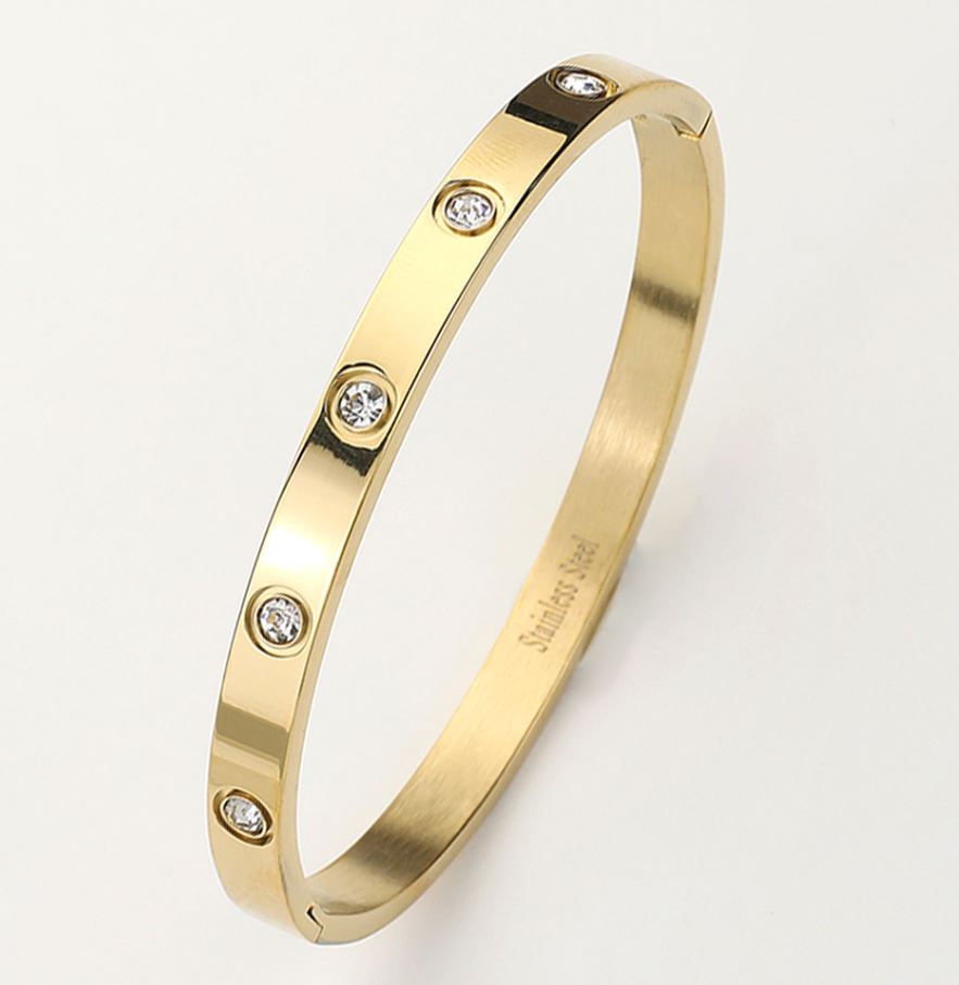Stainless Steel Crystal Embellished Bangle Bracelet