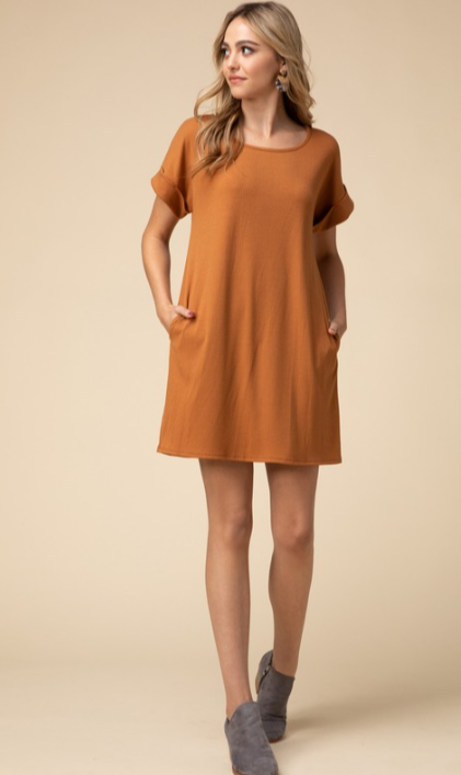 Ribbed Sleeve Cuff Dress